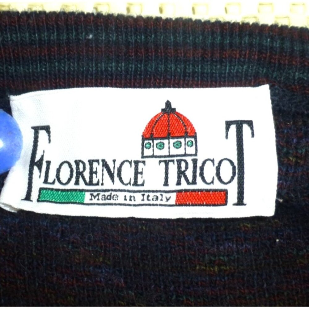 Vtg 90s Florence Tricot Cardigan Sweater Argyle L Patterned Wool Blend Italy - Picture 2 of 8